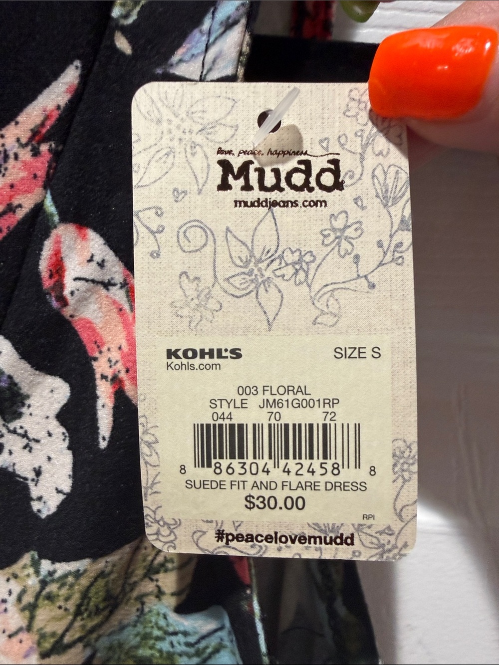 Mudd Black Floral Sleeveless Mini Dress with Red and Cream Blooms - Picture 2 of 4